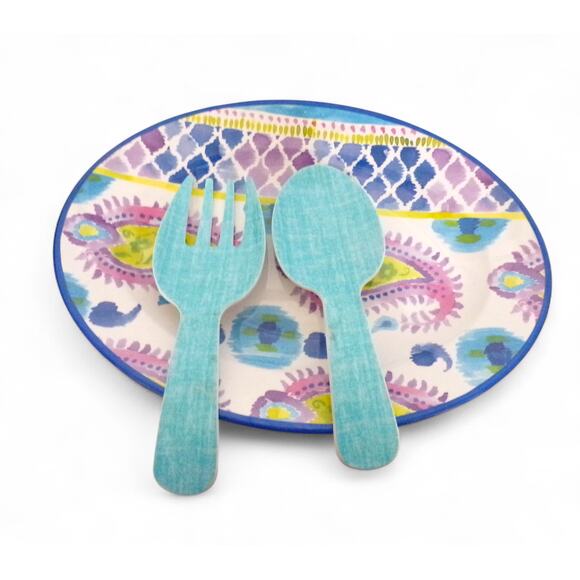 Artistic Concepts Melamine Platter 16" x 11" Serving Spoon and Fork Paisley - Picture 1 of 2